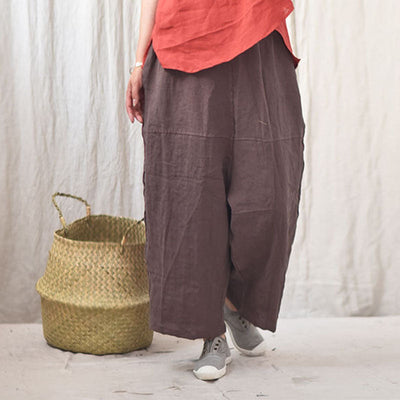 Women Spring Retro Plus Size Casual Linen Pants Jan 2022 New Arrival One Size Coffee 