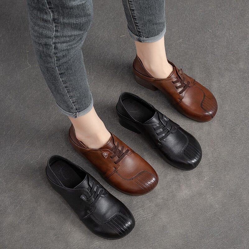 Women Spring Retro Soft Leather Casual Shoes