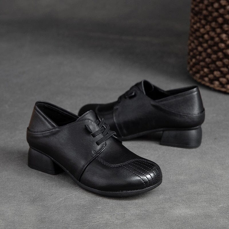 Women Spring Retro Soft Leather Casual Shoes Feb 2023 New Arrival Black 35 