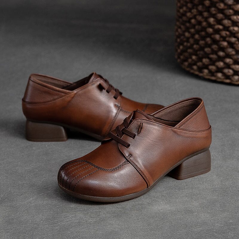 Women Spring Retro Soft Leather Casual Shoes Feb 2023 New Arrival Brown 35 