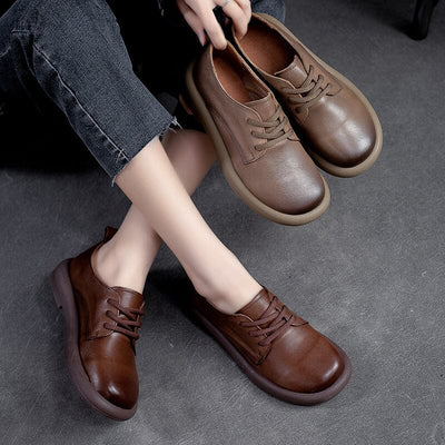 Women Spring Retro Soft Leather Flat Casual Shoes Jan 2023 New Arrival 