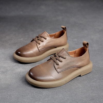 Women Spring Retro Soft Leather Flat Casual Shoes