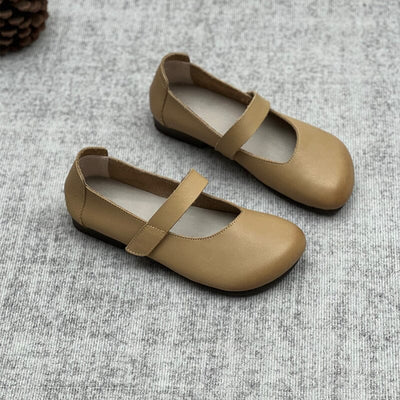 Women Spring Retro Velcro Tape Leather Casual Shoes Feb 2023 New Arrival Beige 35 