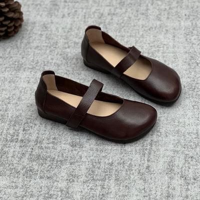 Women Spring Retro Velcro Tape Leather Casual Shoes
