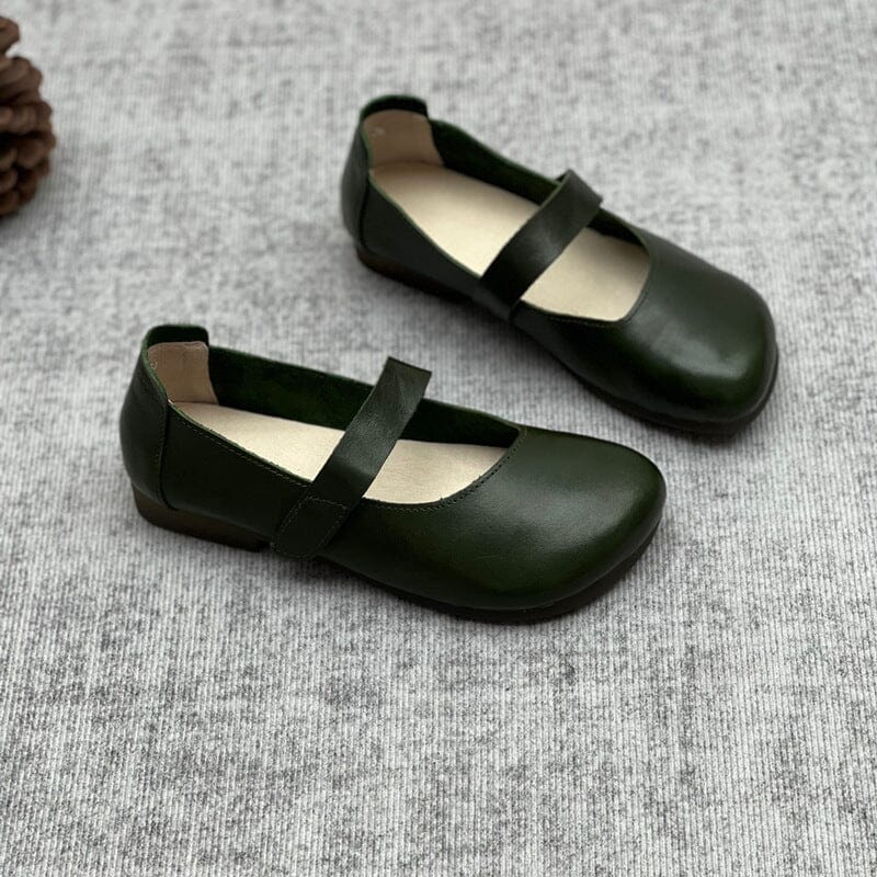 Women Spring Retro Velcro Tape Leather Casual Shoes Feb 2023 New Arrival Green 35 