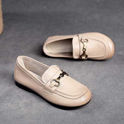 Women Spring Soft Leather Flat Retro Loafers