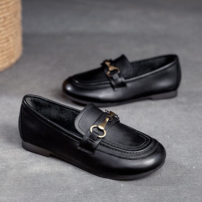 Women Spring Soft Leather Flat Retro Loafers