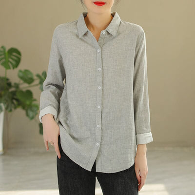 Women Spring Solid Casual Cotton Blouse Mar 2023 New Arrival M Gray 