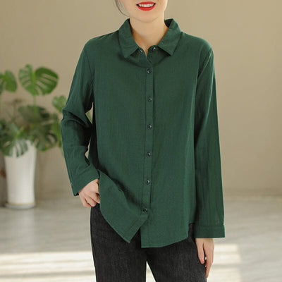 Women Spring Solid Casual Cotton Blouse Mar 2023 New Arrival M Green 
