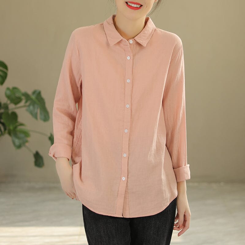 Women Spring Solid Casual Cotton Blouse Mar 2023 New Arrival M Pink 