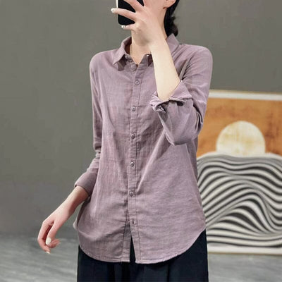 Women Spring Solid Casual Cotton Blouse Mar 2023 New Arrival M Purple 