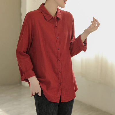 Women Spring Solid Casual Cotton Blouse Mar 2023 New Arrival M Red 