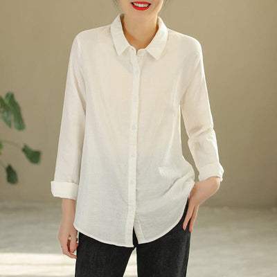 Women Spring Solid Casual Cotton Blouse Mar 2023 New Arrival M White 