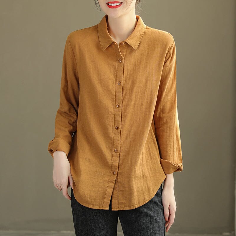 Women Spring Solid Casual Cotton Blouse Mar 2023 New Arrival M Yellow 