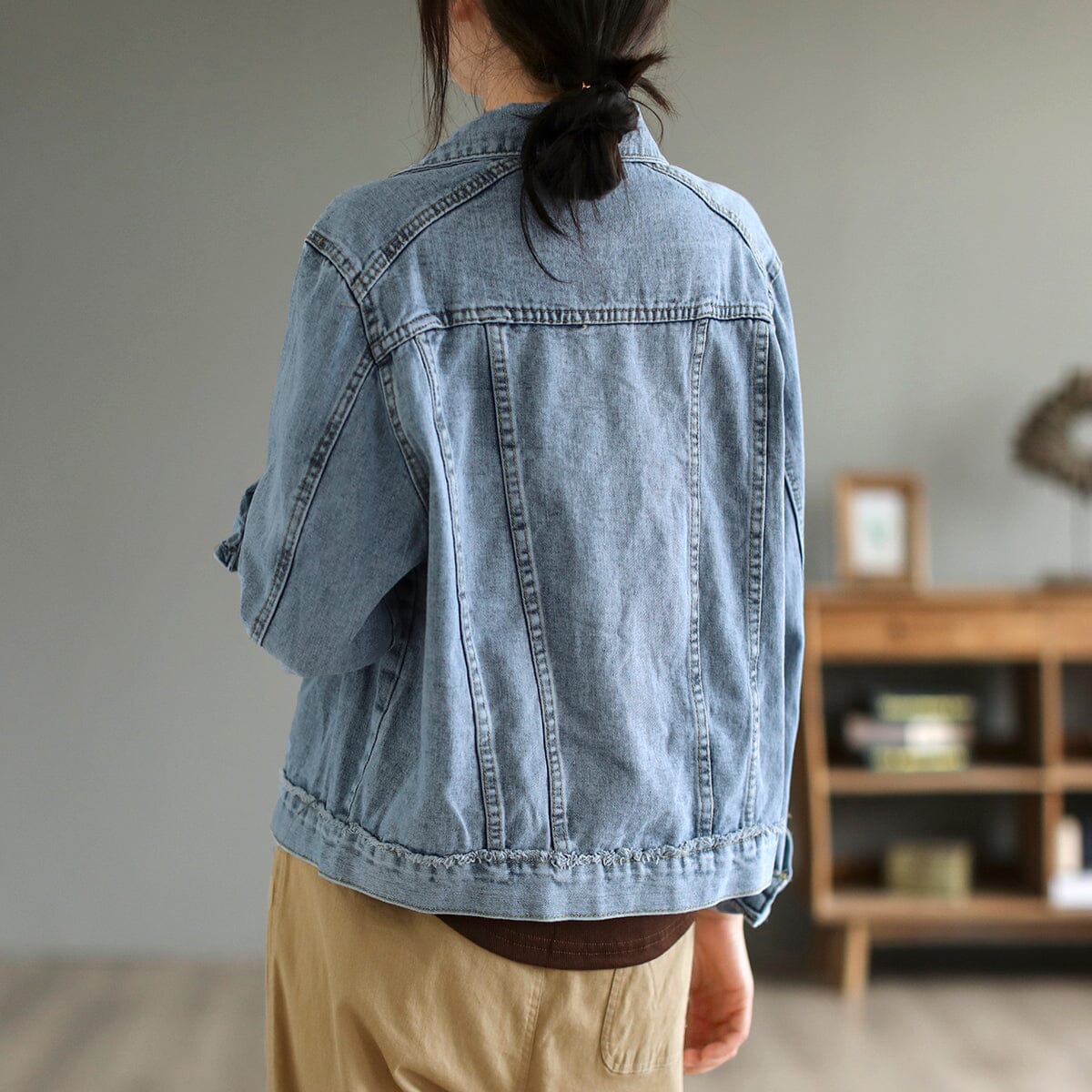 Women Spring Solid Casual Cotton Denim Jacket Feb 2023 New Arrival 