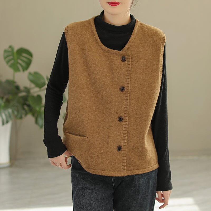 Women Spring Solid Casual Loose Vest