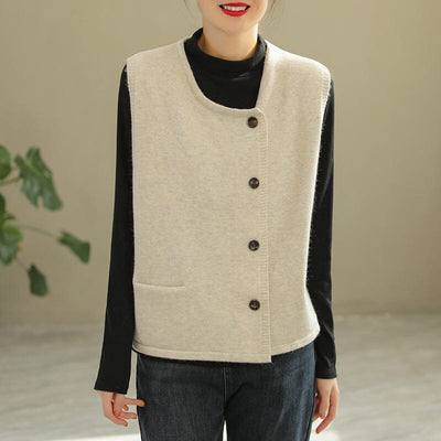 Women Spring Solid Casual Loose Vest