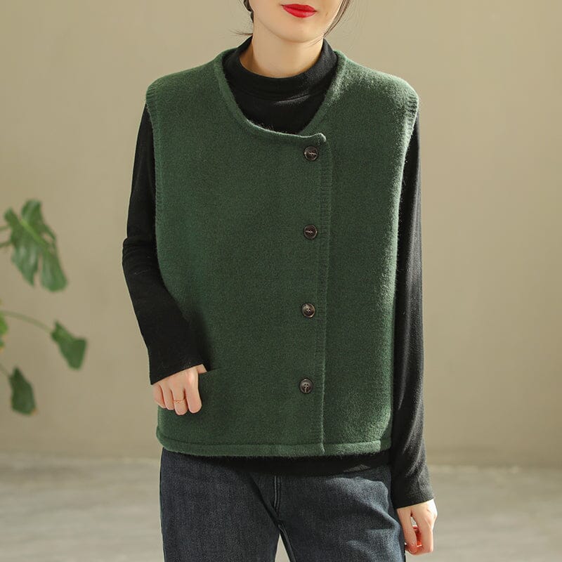 Women Spring Solid Casual Loose Vest Dec 2022 New Arrival One Size Dark Green 
