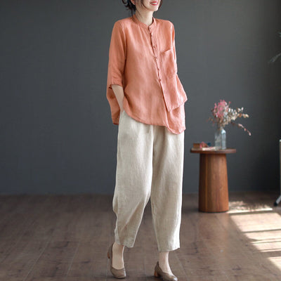 Women Spring Solid Linen Loose Casual Pants May 2023 New Arrival 