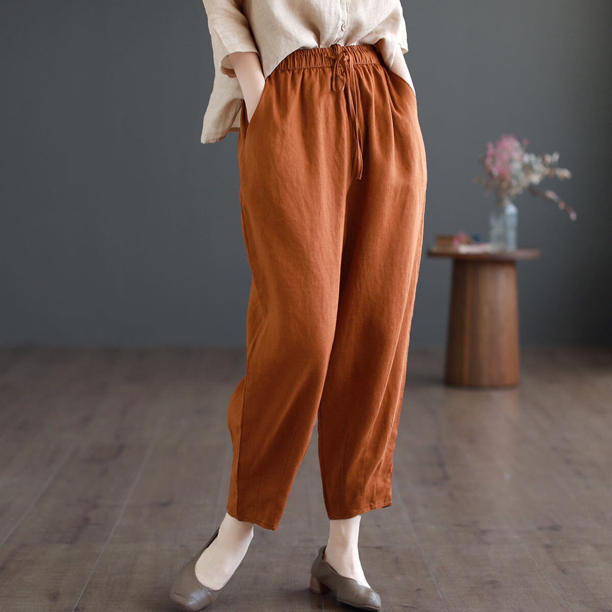 Women Spring Solid Linen Loose Casual Pants May 2023 New Arrival 