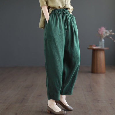 Women Spring Solid Linen Loose Casual Pants