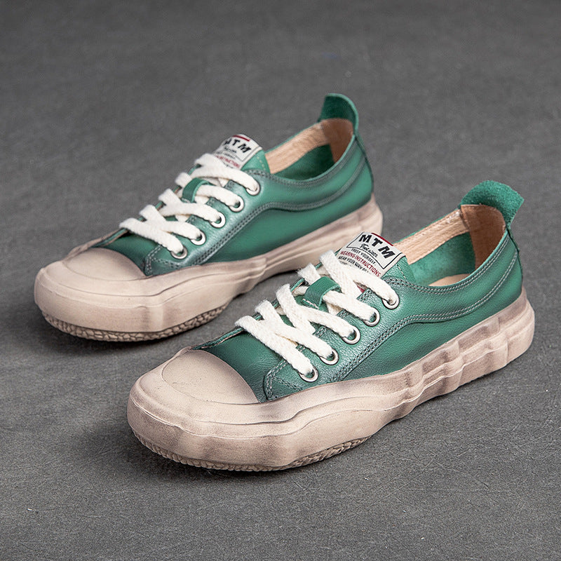 Women Spring Summer Leather Flat Casual Shoes Jul 2022 New Arrival Green 35 
