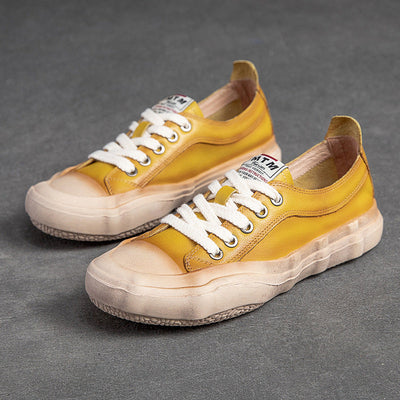 Women Spring Summer Leather Flat Casual Shoes Jul 2022 New Arrival Yellow 35 