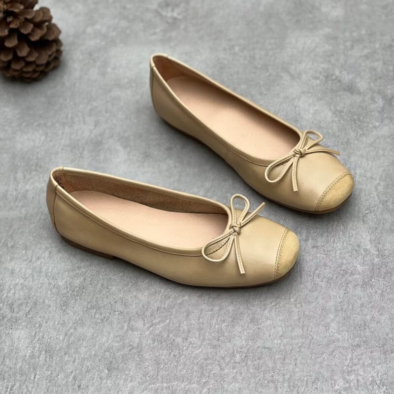 Women Spring Summer Leather Flats Casual Shoes May 2023 New Arrival Beige 35 
