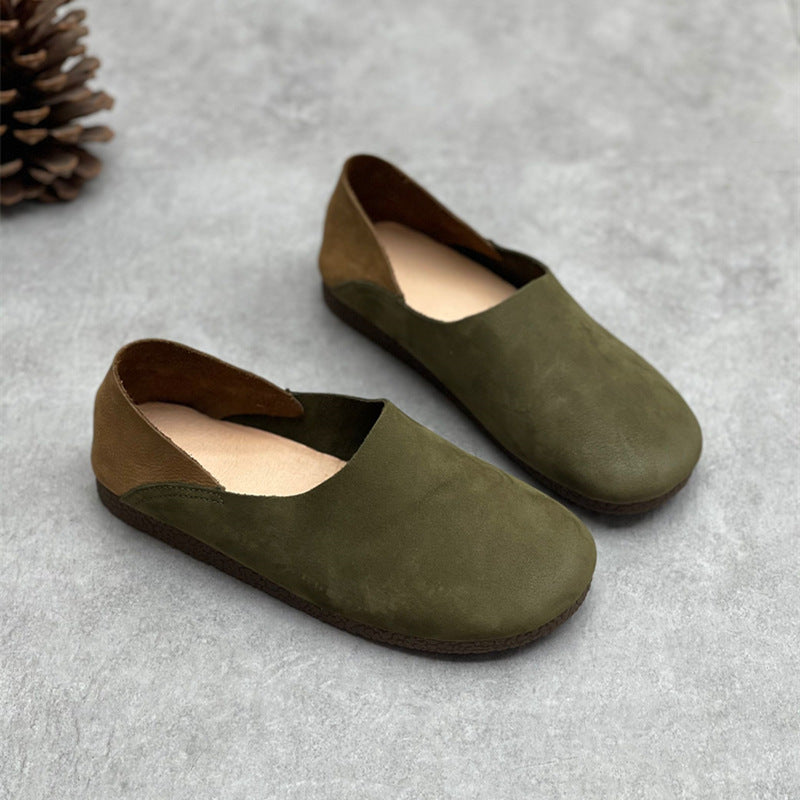 Women Spring Summer Retro Leather Soft Casual Shoes Jul 2022 New Arrival Green 35 