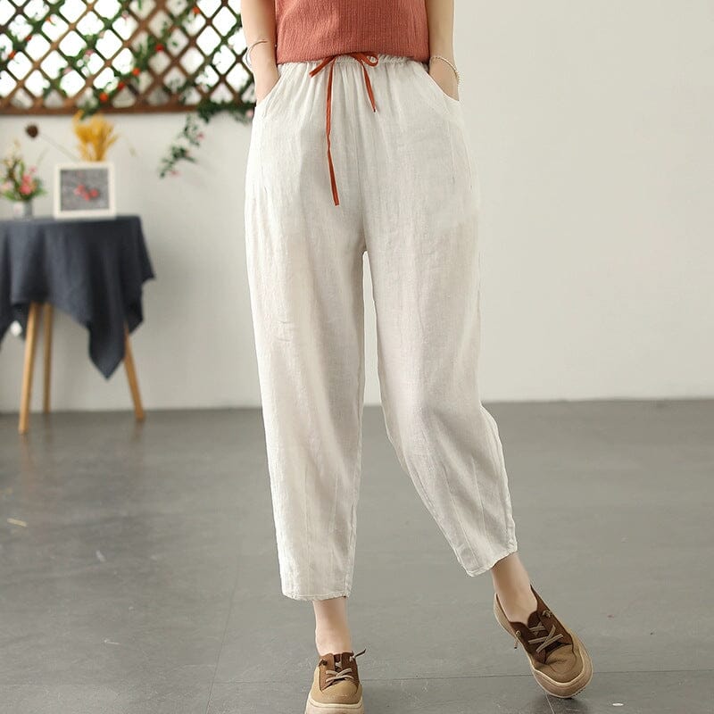 Women Spring Summer Solid Casual Linen Pants Jul 2023 New Arrival 