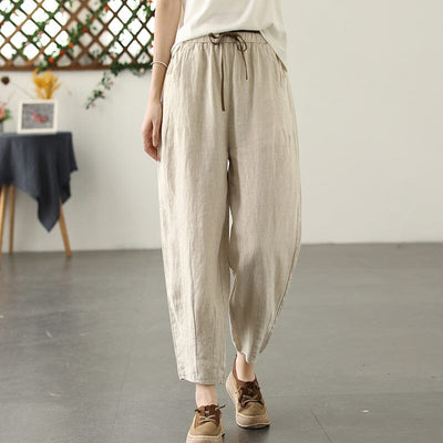Women Spring Summer Solid Casual Linen Pants Jul 2023 New Arrival 
