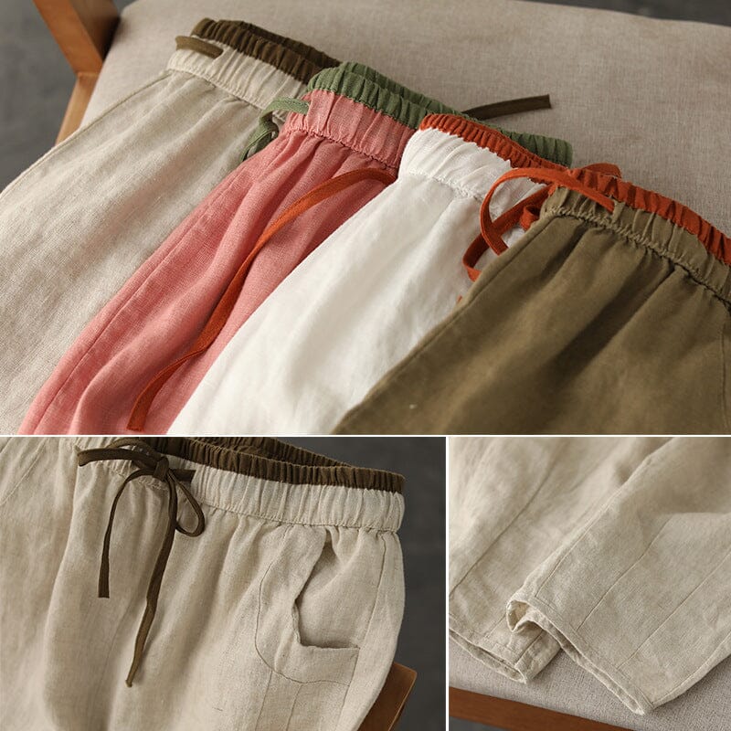 Women Spring Summer Solid Casual Linen Pants