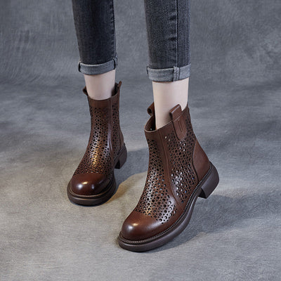 Women Spring Summer Vintage Hollow Leather Boots May 2022 New Arrival 