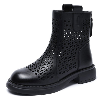 Women Spring Summer Vintage Hollow Leather Boots May 2022 New Arrival Black 34 