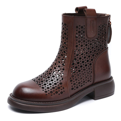 Women Spring Summer Vintage Hollow Leather Boots May 2022 New Arrival Brown 34 