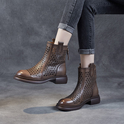 Women Spring Summer Vintage Hollow Leather Boots