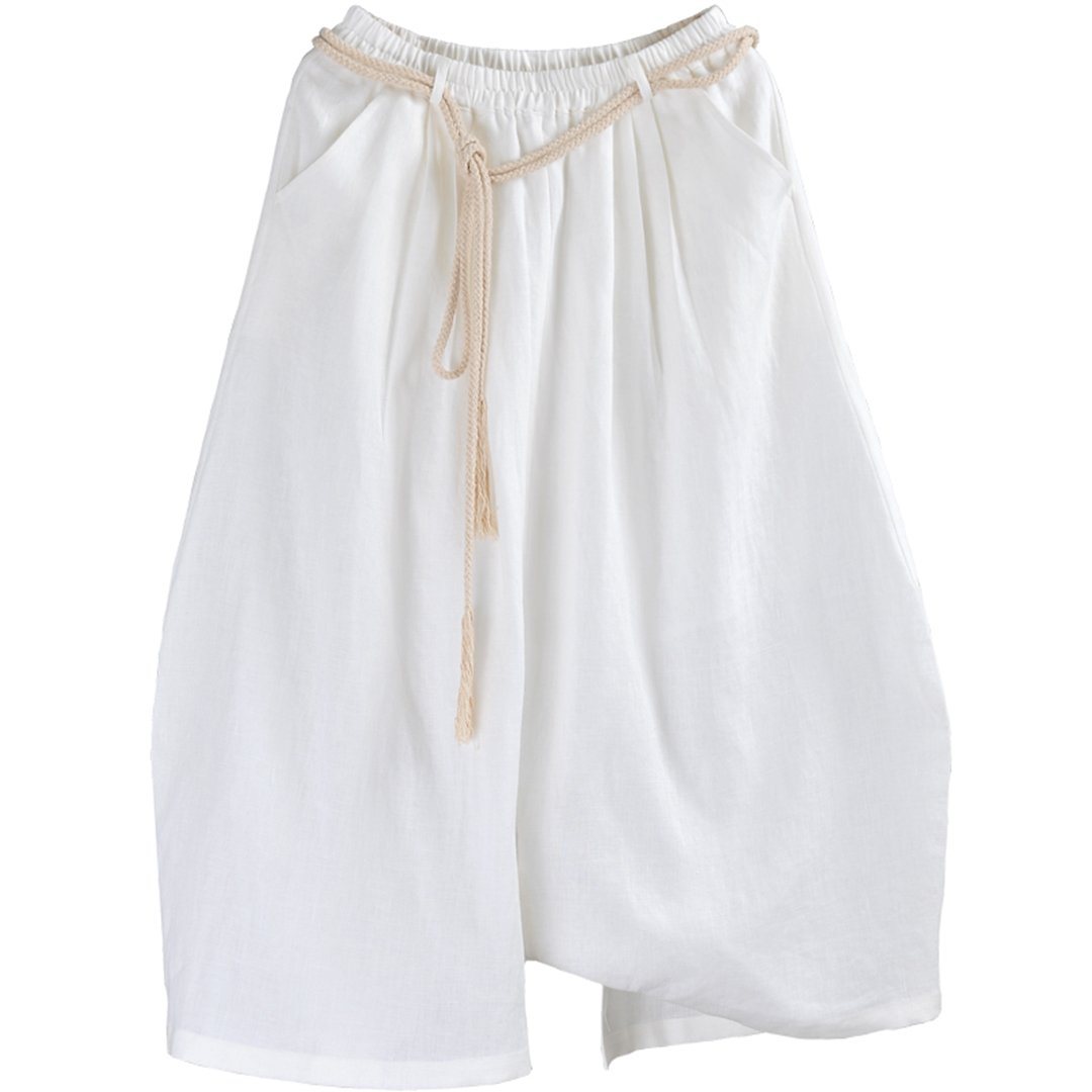 Women Statement Casual White Linen Pants
