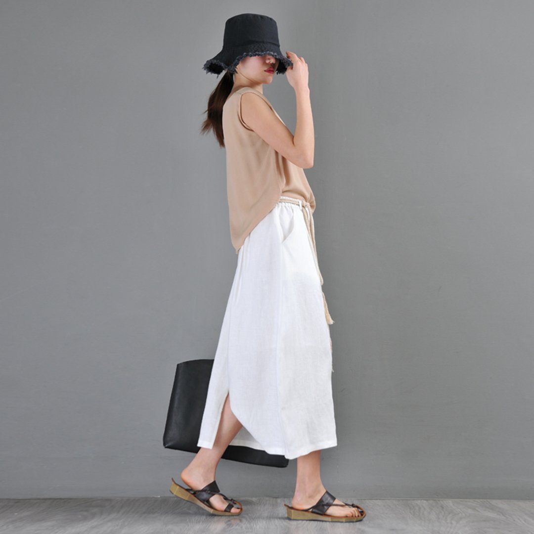 Women Statement Casual White Linen Pants May 2020-New Arrival 