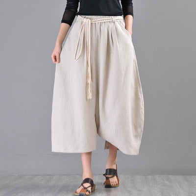 Women Statement Casual White Linen Pants May 2020-New Arrival M Linen 