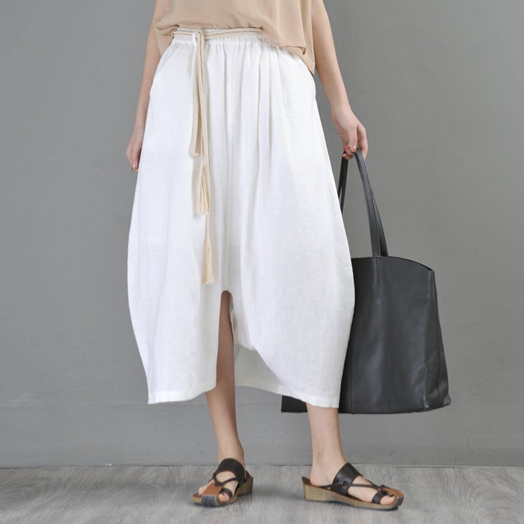 Women Statement Casual White Linen Pants May 2020-New Arrival M White 