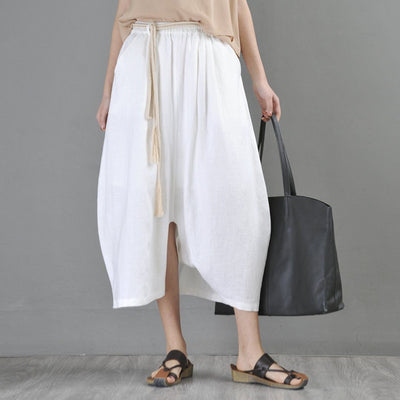 Women Statement Casual White Linen Pants May 2020-New Arrival M White 