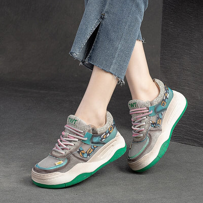 Women Stylish Breathable Mesh Leather Casual Shoes