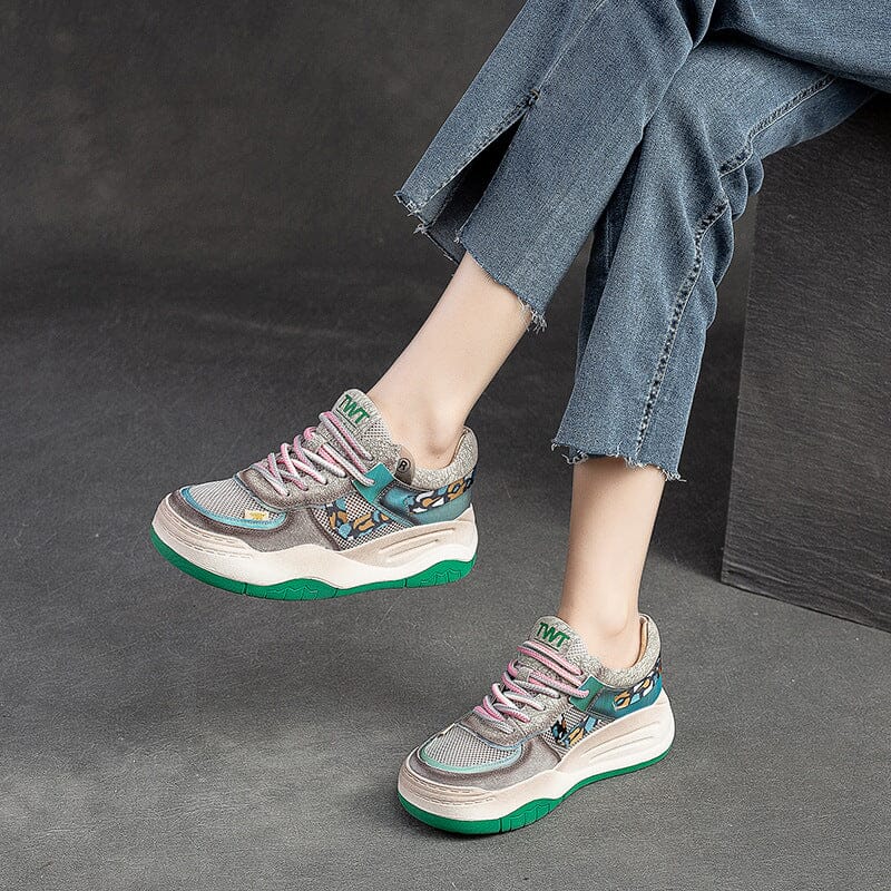 Women Stylish Breathable Mesh Leather Casual Shoes