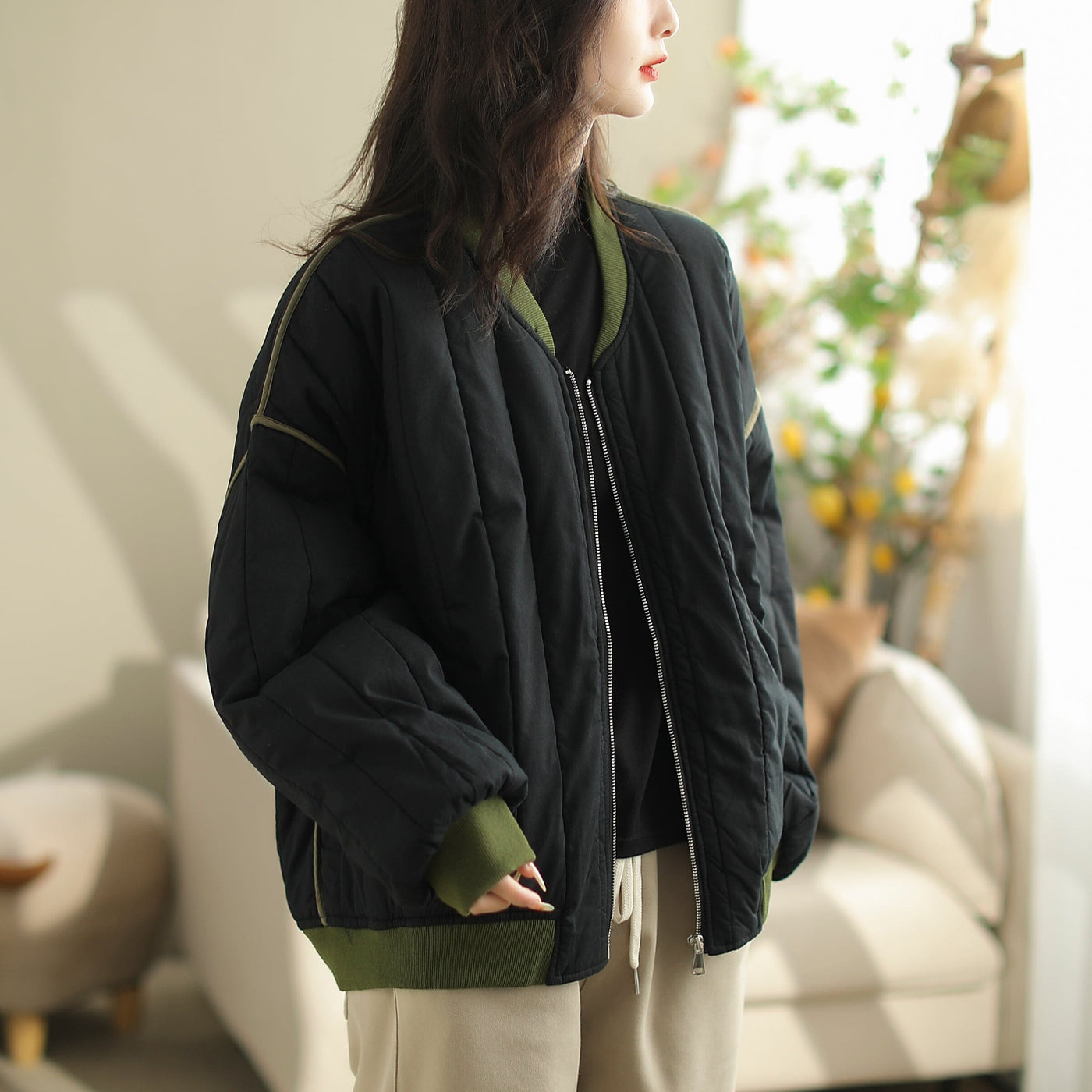 Women Stylish Cotton Quilted Loose Jacket