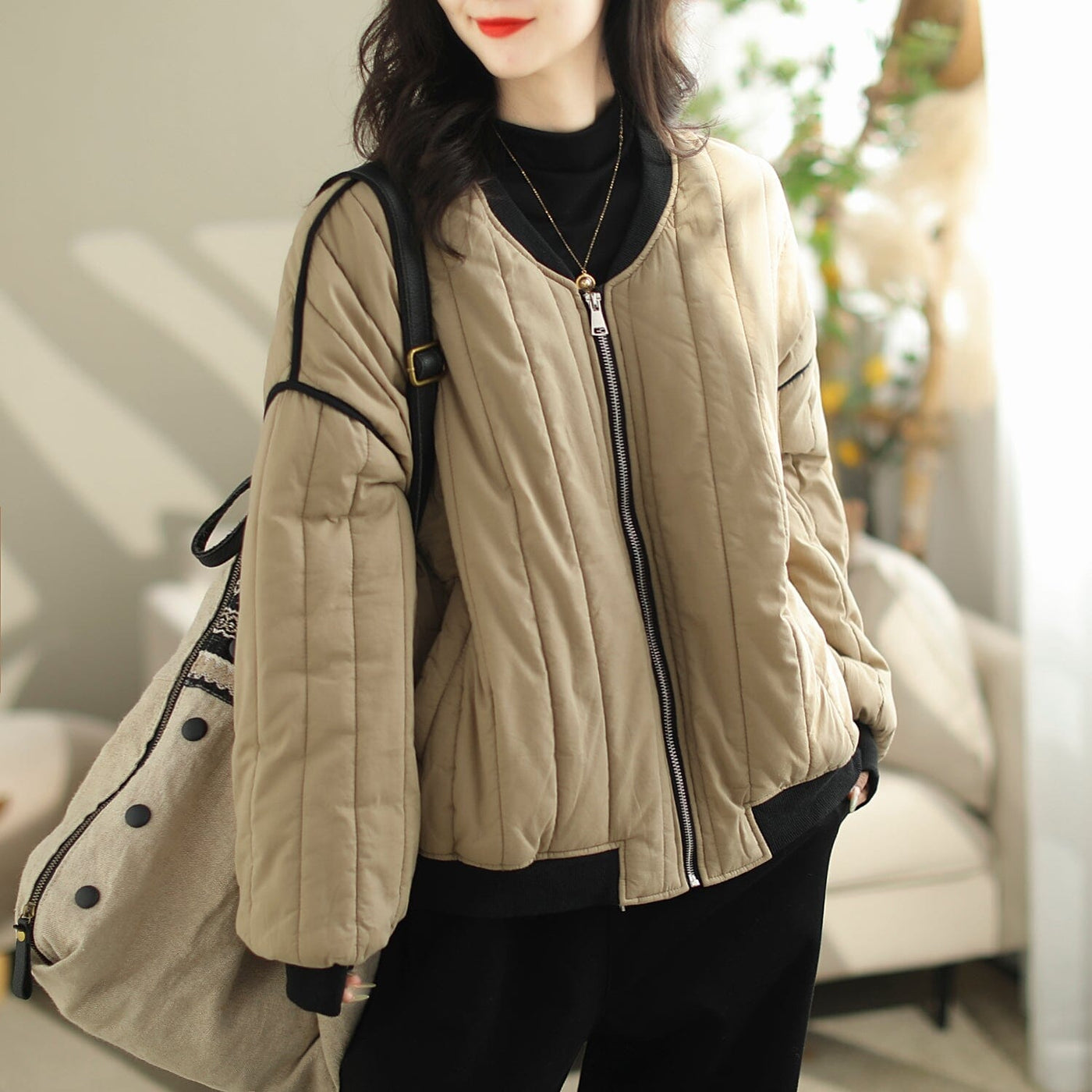 Women Stylish Cotton Quilted Loose Jacket