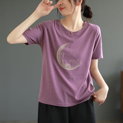 Women Summer Casual Elastic Loose T-Shirt Jun 2023 New Arrival One Size Purple 