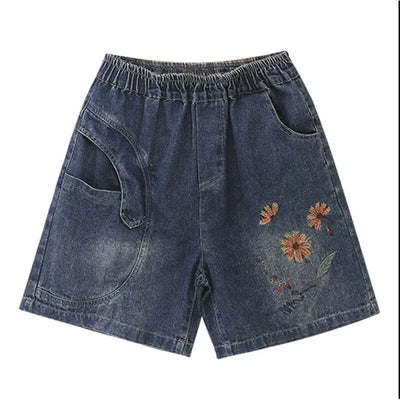 Women Summer Casual Embroidery Loose Denim Shorts