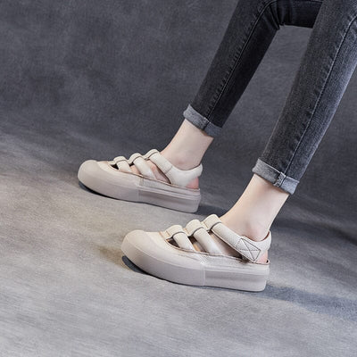 Women Summer Casual Flat Solid Leather Sandals May 2023 New Arrival 