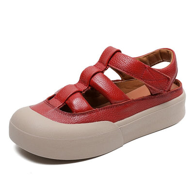 Women Summer Casual Flat Solid Leather Sandals May 2023 New Arrival Red 35 