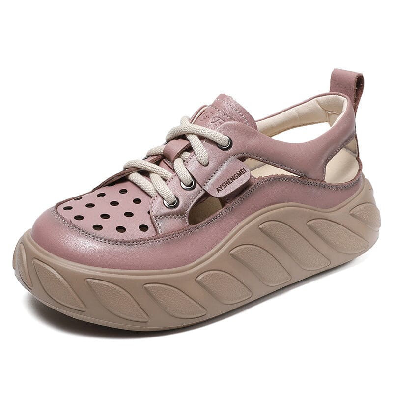 Women Summer Casual Leather Platform Sandals Apr 2023 New Arrival Pink 35 